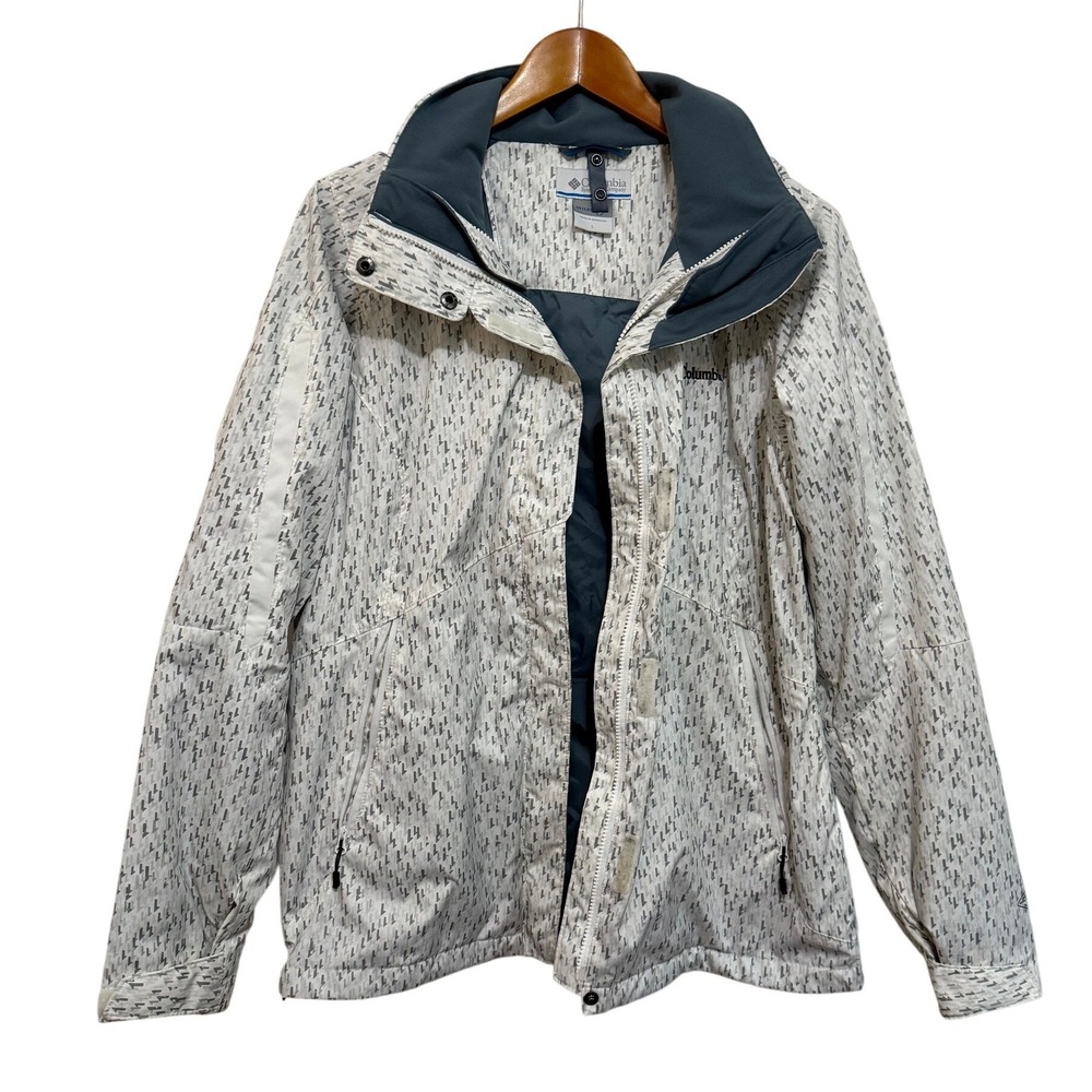 Columbia Women Interchange Shell Jacket L White Grey Geometric Hiking Gorpcore